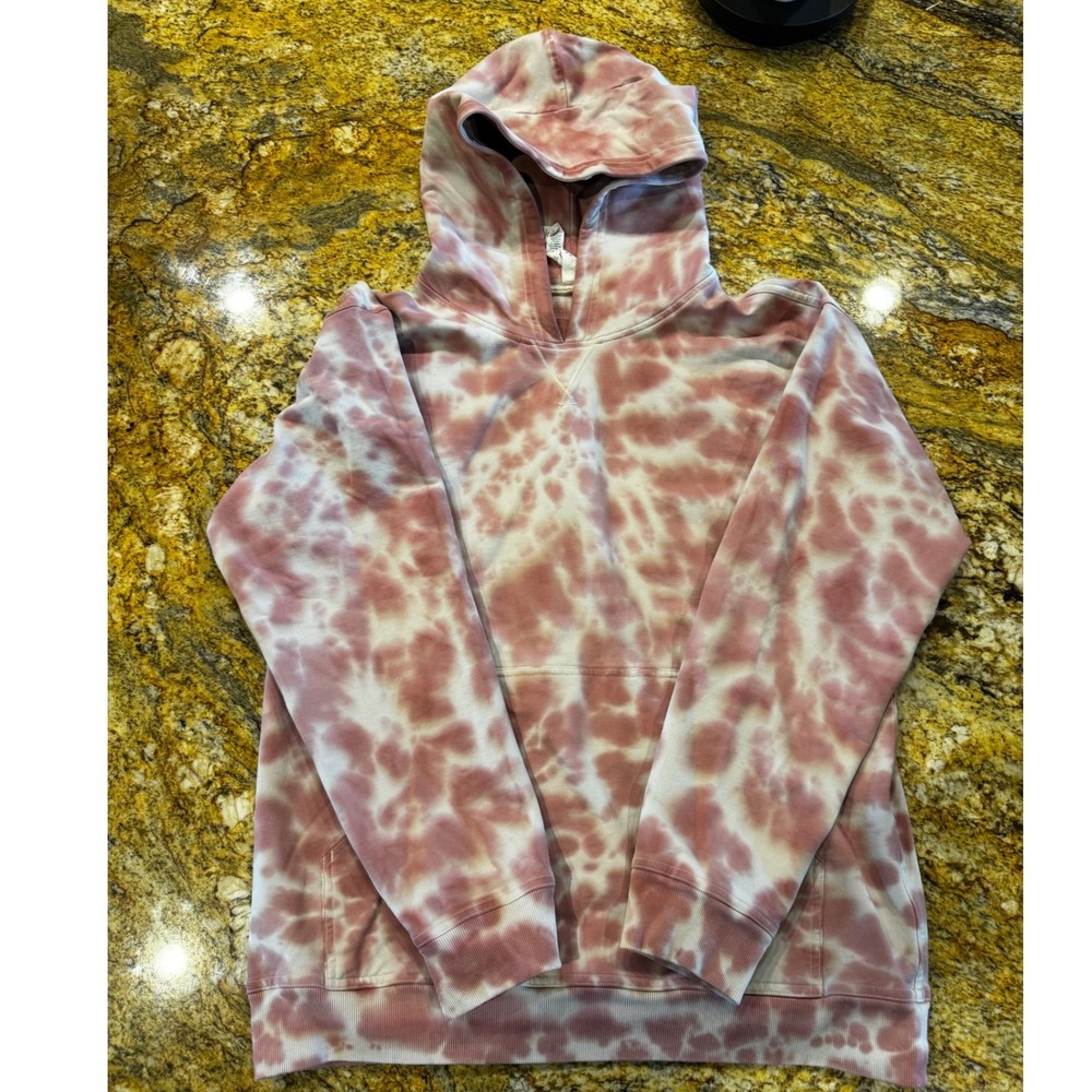 Lululemon All Yours Hoodie Size 10 Pink White Tie Dye Pima Cotton Sweatshirt